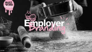 The image shows a thumbnail from bot & salz for the blog post Buzzword Bakery and the topic of employer branding.