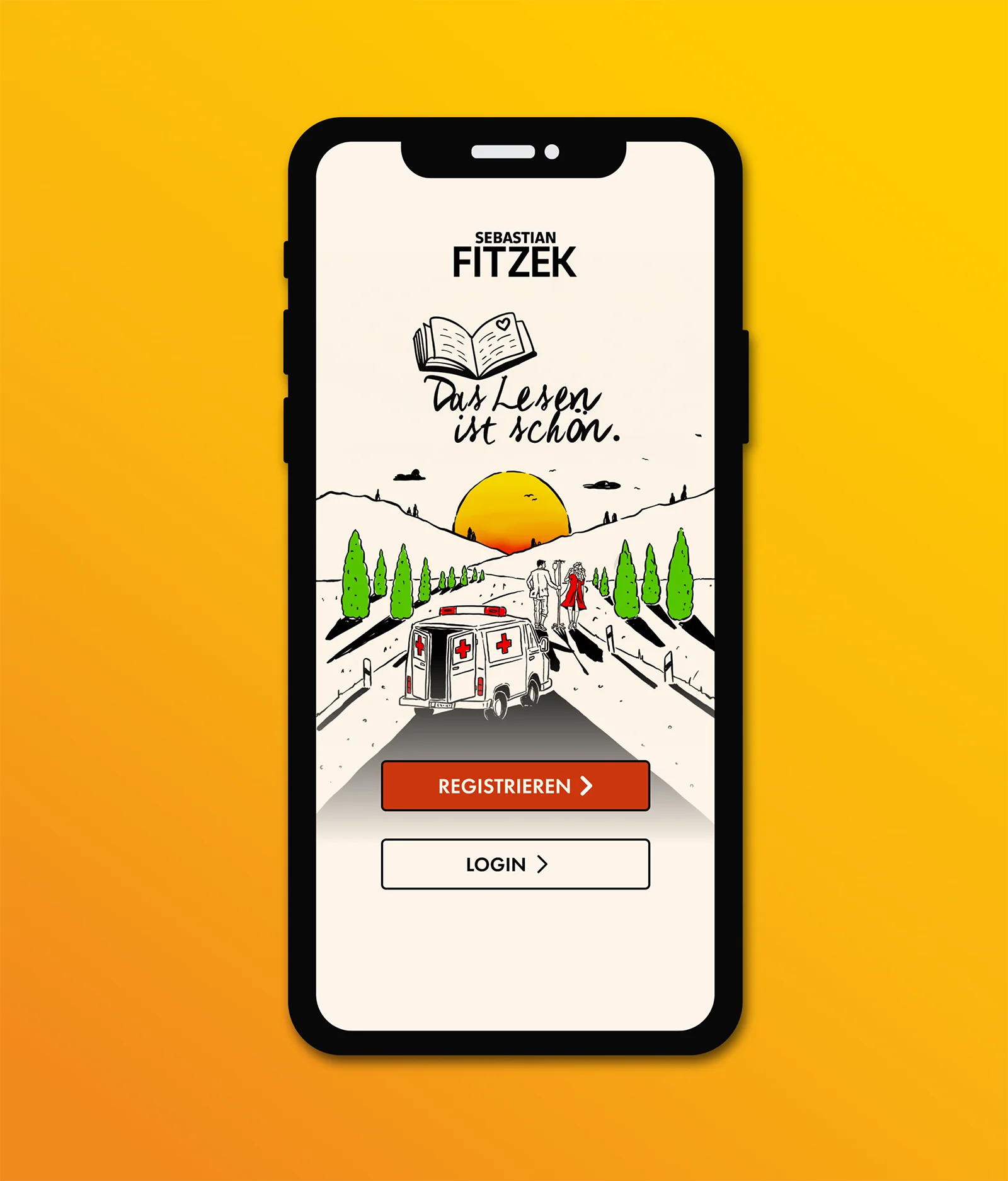 Shows a mockup of the horror date app