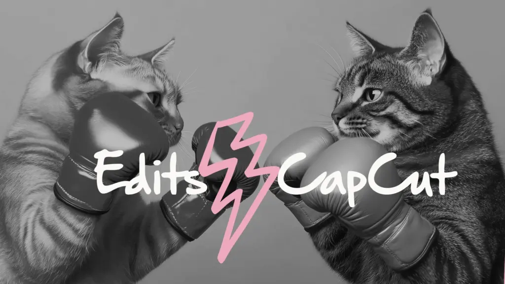 Edits vs. CapCut, two cats in boxing gloves symbolize the fight for content creator:inside between the two apps